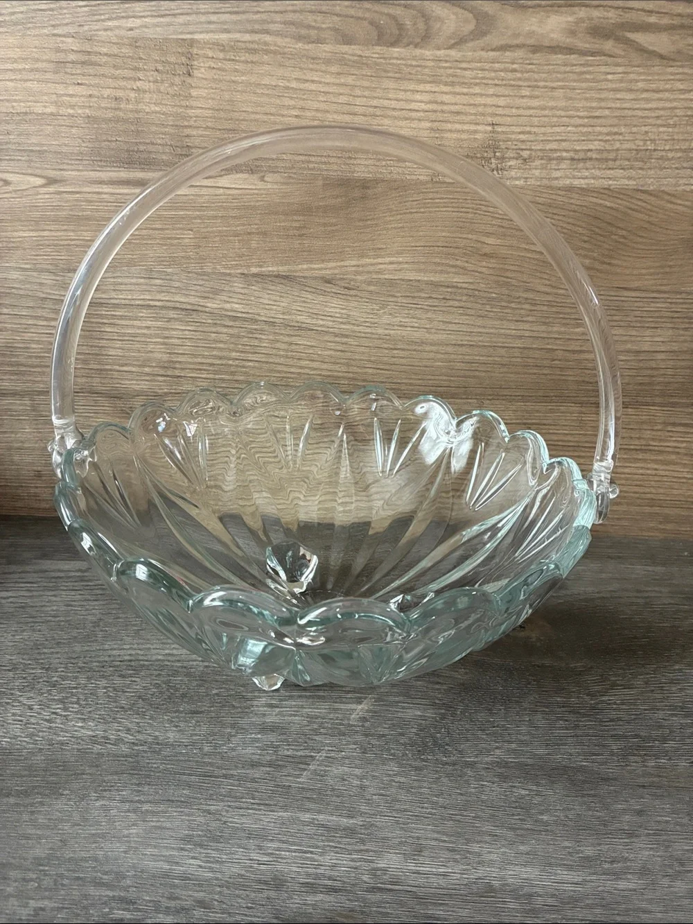 Vintage Home Interiors Glass Fruit Bowl with Lucite Handle Holiday Centerpiece